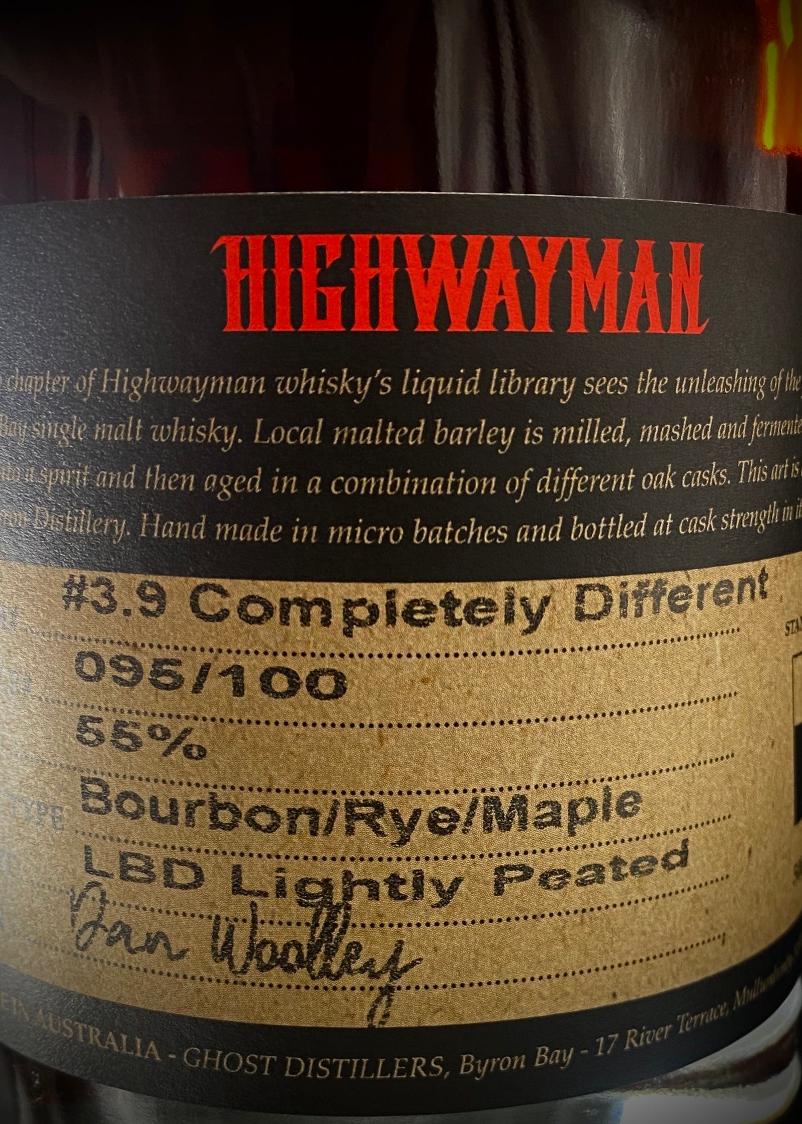 Horny Pony  Highwayman  #3.9 Completely Different Maple Cask Finish Whisky 55%ABV 30ml